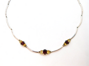 Sterling Silver 6 Citrine & 3 Garnet Panel Form Collar Necklace Modern c1990