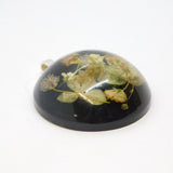 Sterling Silver Miniature Flowers Domed Black Resin Charm Pendant Vintage c1970