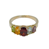 Sterling Silver Multi-Colour Gemstone Dress Band Ring Vintage c1970 Size P 1/2