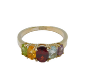 Sterling Silver Multi-Colour Gemstone Dress Band Ring Vintage c1970 Size P 1/2