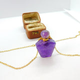 Gold on Sterling Silver Carved Natural Amethyst Scent Bottle Necklace VIntage
