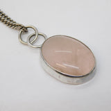 Sterling Silver Large Rose Quartz Drop Pendant Necklace Vintage c1970s