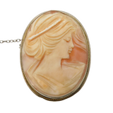 .800 Grade Silver Mounted Carved Shell Female Profile Cameo Brooch Antique