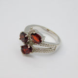 Sterling Silver Triple Oval Garnet Patterned Dress Ring Vintage c1970 Size N 1/2