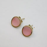 Pair of Sterling Silver Dyed Pink Shell Round Stud Earrings Modern c2000
