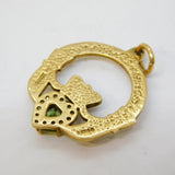 9ct Yellow Gold, Peridot & Spinel Claddagh Irish Heart Drop Pendant Vintage