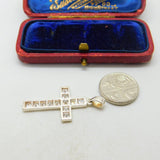 Sterling Silver Cross With Baguette Cut CZ Stones Charm Pendant Vintage c1970