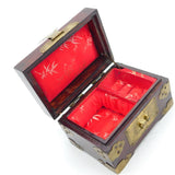 Chinese Lacquer, Brass Bounded & Carved Jade Panel Set Jewellery Box c1920