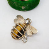 Sterling Silver Tigers Eye Set Bug Insect Charm Pendant Vintage c1970