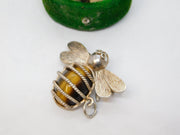 Sterling Silver Tigers Eye Set Bug Insect Charm Pendant Vintage c1970