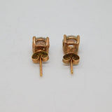 Pair of Rose-Gold On Sterling Silver CZ Solitaire Stud Earrings Modern c1990