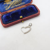 Sterling Silver Heart Cut-Out with Diamante Charm Pendant Vintage c1970
