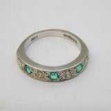 Boxed 18ct White Gold, 0.4ct Diamond & Emerald Half-Eternity Ring Vintage London