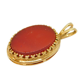 9ct Yellow Gold & Carnelian Red Agate Drop Pendant Vintage 1991 London