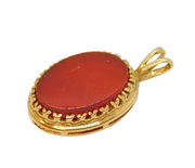 9ct Yellow Gold & Carnelian Red Agate Drop Pendant Vintage 1991 London