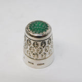 Sterling Silver Green Glass Set Sewing Thimble Vintage 1978 Birmingham