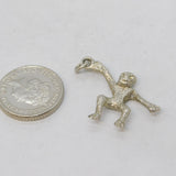 Sterling Silver Hanging Monkey Charm Pendant Vintage c1970