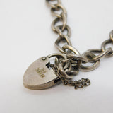 Sterling Silver Curb Link Charm Bracelet Heart Lock Vintage 1975 Birmingham