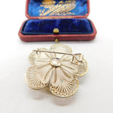 Sterling Silver & Gold Edged Filigree Flower Brooch Vintage c1970