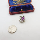 Sterling Silver Heart and Amethyst Gem Charm Pendant Vintage c1970