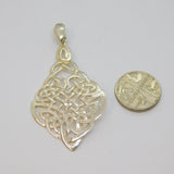 Sterling Silver Celtic Style Patterned Leaf Shape Charm Pendant Vintage c1970