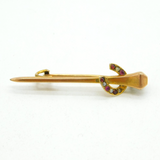 Edwardian 9ct Gold Blacksmith's Nail & Horseshoe Brooch Pin Antique c1910