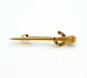 Edwardian 9ct Gold Blacksmith's Nail & Horseshoe Brooch Pin Antique c1910