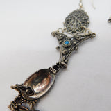Sterling Silver Large Turquoise Set Filigree Hook Drop Earrings Vintage c1990