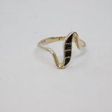 Sterling Silver Black Enamel Curve Front Dress Band Ring Modern c1990 Size M