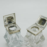 Victorian Pair of Sterling Silver & Cut Glass Ink Pots Antique 1848 Sheffield