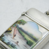 Victorian Sterling Silver & Enamel Naked Swimmers Vesta Case Antique 1881