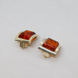 Pair of Sterling Silver Baltic Amber Curved Clip-On Earrings Vintage c1970