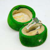 Sterling Silver Dark Green Vitrail Crystal Split Dress Ring Vintage c1970 Size M