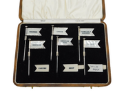 Boxed Set of Sterling Silver & Bakelite Sandwich Flags Antique 1936 Birmingham