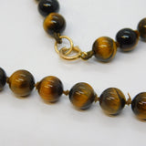 9ct Yellow Gold Mounted Tiger's Eye Beaded Chain Necklace Vintage c1970s