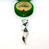 Sterling Silver Mother Of Pearl & Black Onyx Zigzag Charm Pendant Vintage c1970