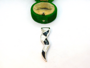 Sterling Silver Mother Of Pearl & Black Onyx Zigzag Charm Pendant Vintage c1970