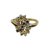 Sterling Silver With Gold 5 Sapphire & Diamond Dress Ring Vintage 1994 Size M