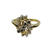 Sterling Silver With Gold 5 Sapphire & Diamond Dress Ring Vintage 1994 Size M