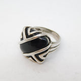 Sterling Silver & Onyx Set Abstract Style Dress Ring Vintage Birmingham