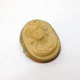 Victorian Gilt Metal Mounted Carved Lava Classical Cameo Brooch Antique c1840
