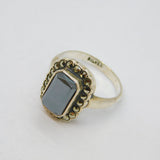 Sterling Silver Haematite & Marcasite Art Deco Ring Antique c1930 Size O 1/2