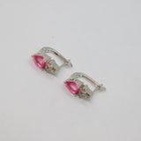 Pair of Sterling Silver Pink & White CZ Huggie Stud Earrings Contemporary c1990s