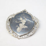 Siam Sterling Silver Niello Enamel Dancing Figure Brooch Pin Antique c1940