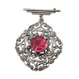 Art Deco Sterling Silver & Pink Paste Set Lapel Brooch Antique c1930s