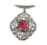 Art Deco Sterling Silver & Pink Paste Set Lapel Brooch Antique c1930s