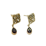 Pair of Sterling Silver Garnet Peardrop Celtic Style Stud Earrings Vintage c1970