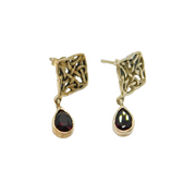Pair of Sterling Silver Garnet Peardrop Celtic Style Stud Earrings Vintage c1970