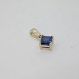 Sterling Silver Blue CZ Offset Square Delicate Charm Pendant Modern c2000s