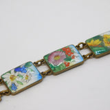 19th Century Gilt Metal Colourful Enamel Flowers of the Seasons Bracelet Antique